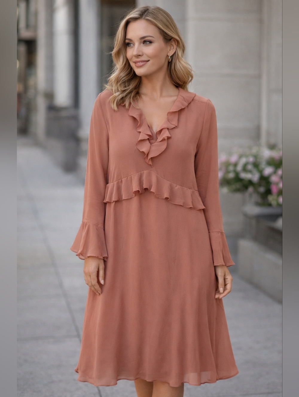 Long Sleeve Ruffled Dress